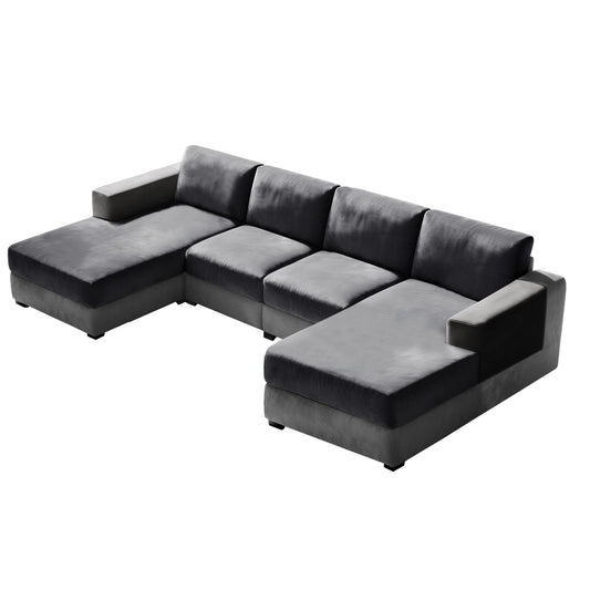 10 Pieces Sofa Cushion Covers for U-Shaped Modular Sectional Couch with 4 Seat+4 Back+2 Arms, Stretch Velvet Upholstered Covers for Sofa Bed with Deep Double Chaise (Grey,Universal (10 Pieces))