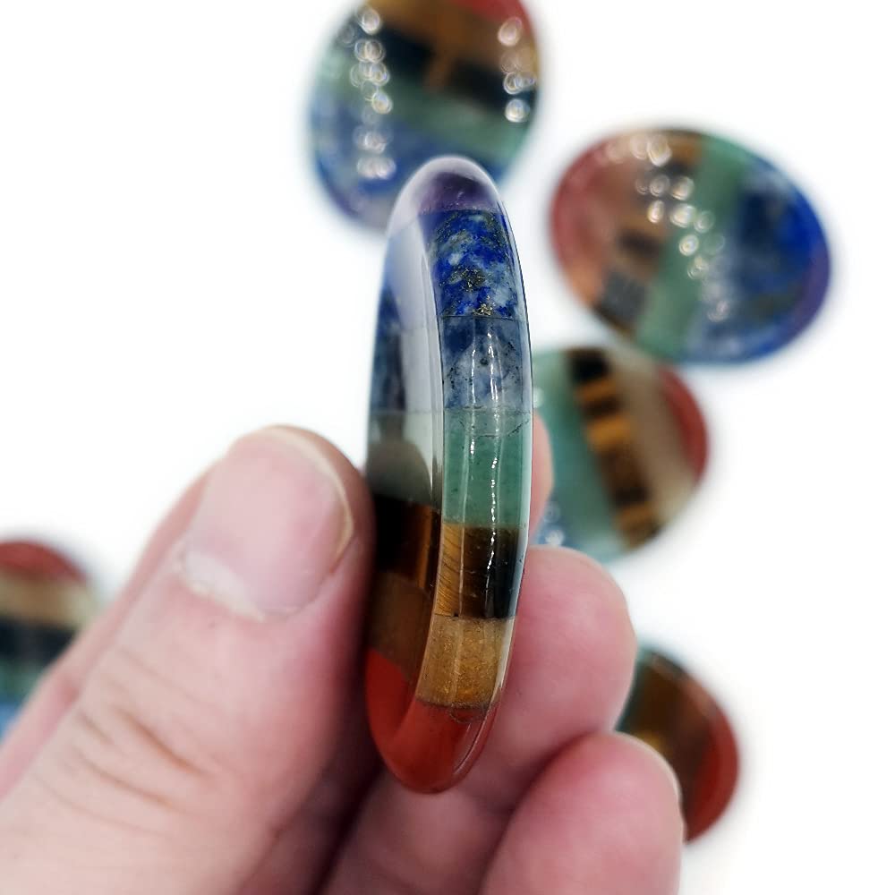 SHARKOOO Thumb Worry Stone for Anxiety, 7 Chakra Crystals Healing Stones, Oval Chakra Worry Stone, Meditation Crystal