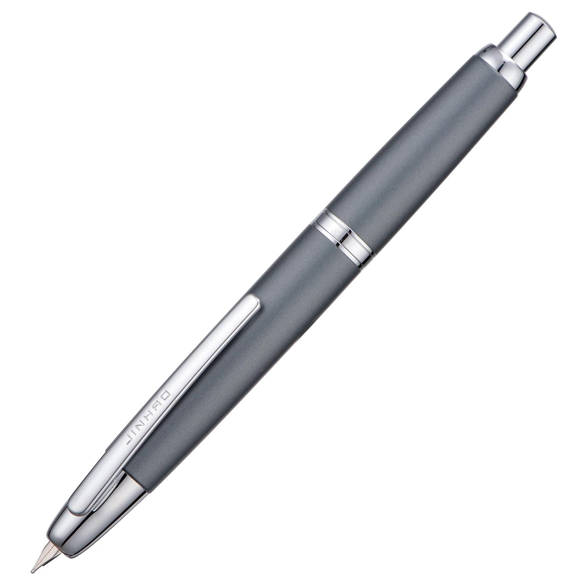Jinhao 10 Press Fountain Pen with Box, Metal Gray Retractable Extra Fine Nib with Ink Converter Set (Silver Clip)