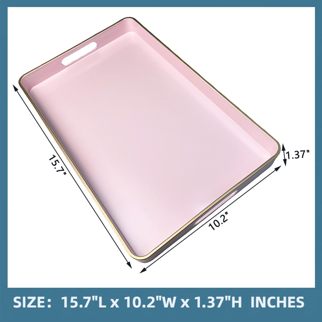 UOEKCS Pink Coffee Table Tray, Decorative Serving Tray with Handles, Plastic Rectangular Tray for Ottoman, Bathroom, Living Room. 15.7"*10.2"