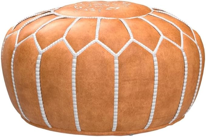 Marrakesh Gallery Genuine Leather Round Pouf Unstuffed