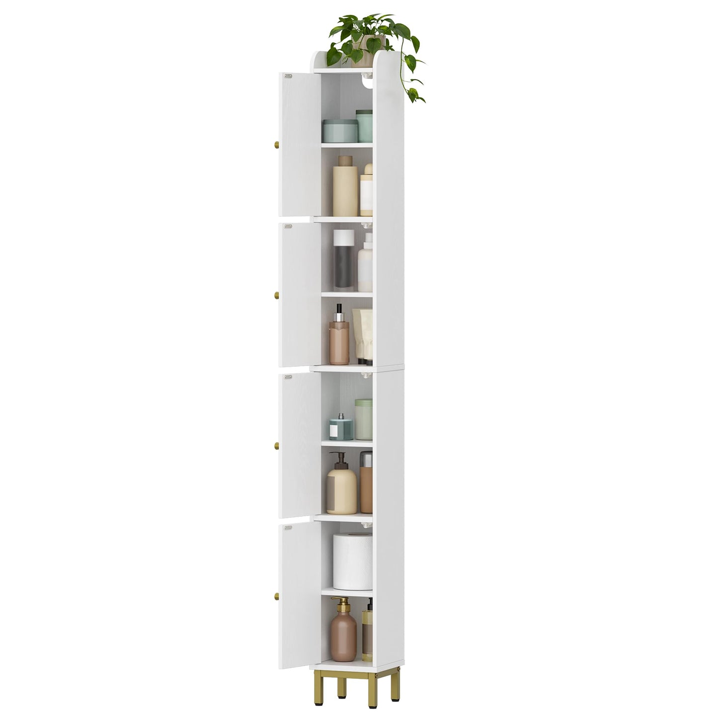 Hzuaneri 4-Tier Narrow Tall Storage Cabinet, Slim Bathroom Storage Cabinet with 4 Adjustable Feet and Shelves, Bathroom Organization for Small Space, Kitchen, Living Room, Laundry Room White BC42213G