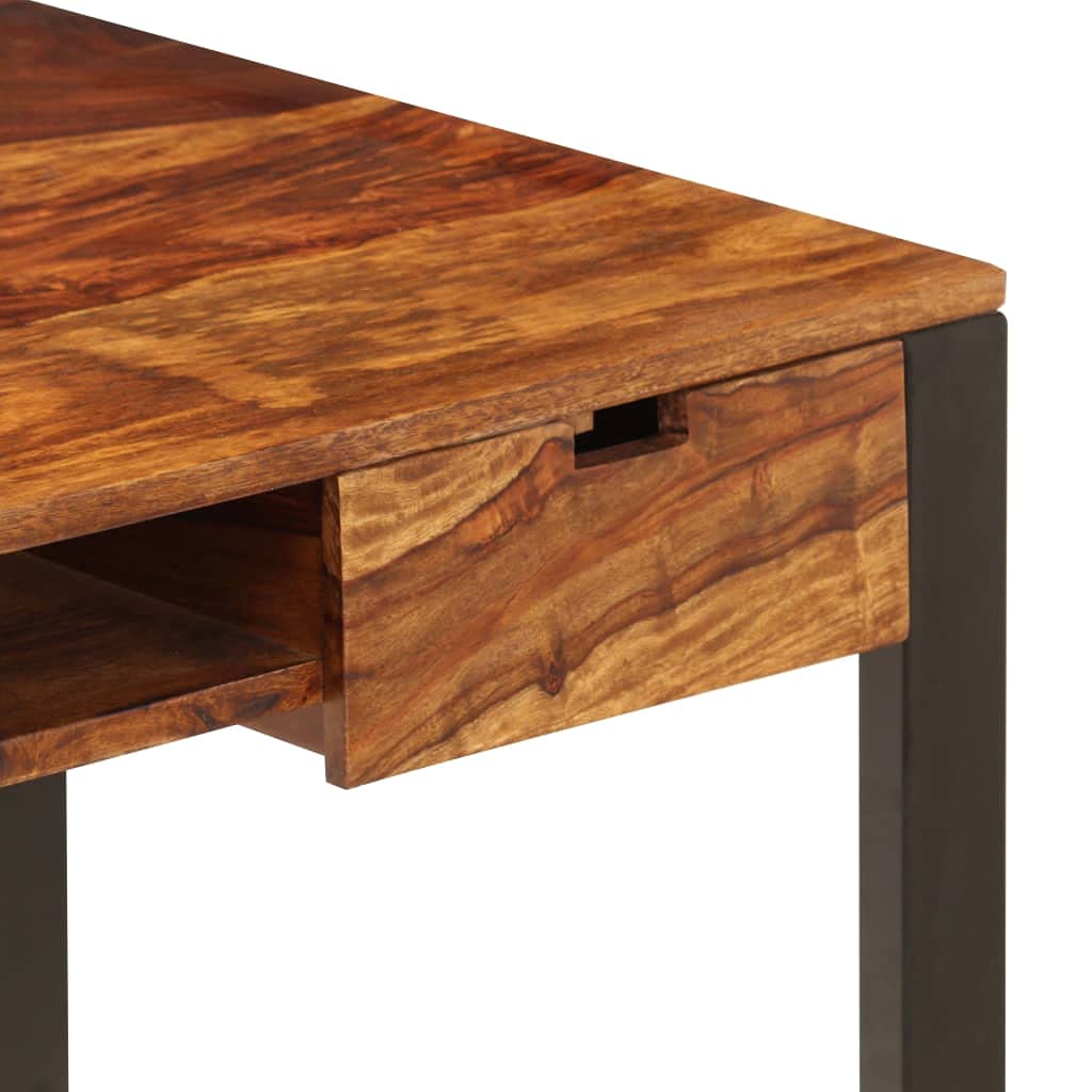 KHNLGFR Solid Acacia Wood Desk with 2 Drawers and Keyboard Shelf, 43.3"x21.7"x30.7" Steel Leg Computer Table for Home Office