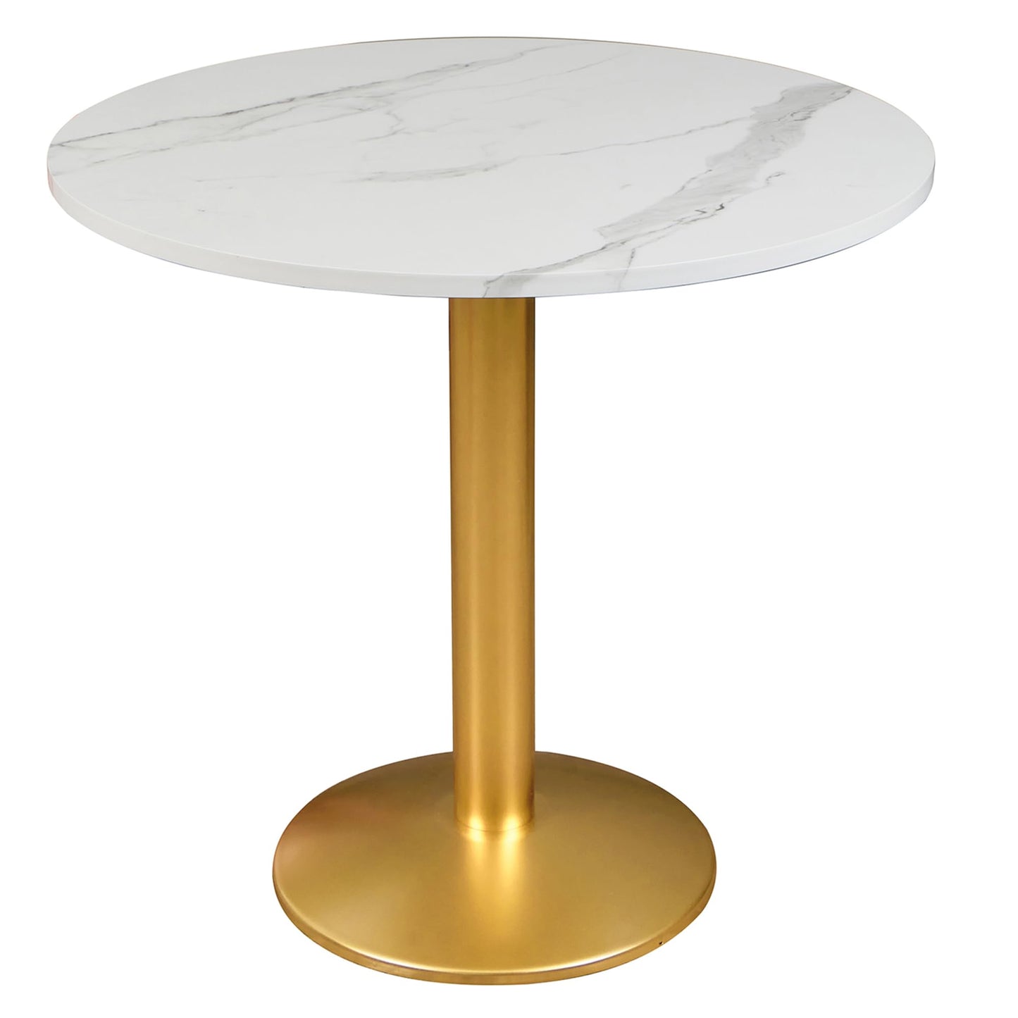 30 Inch Round Dining Table, Modern Tulip Bistro Table with White Faux Marble Top and Weighted Gold Pedestal Base, Small Kitchen Table for 2-4 People, Mid Century Style for Dining Room, Cafe, Office