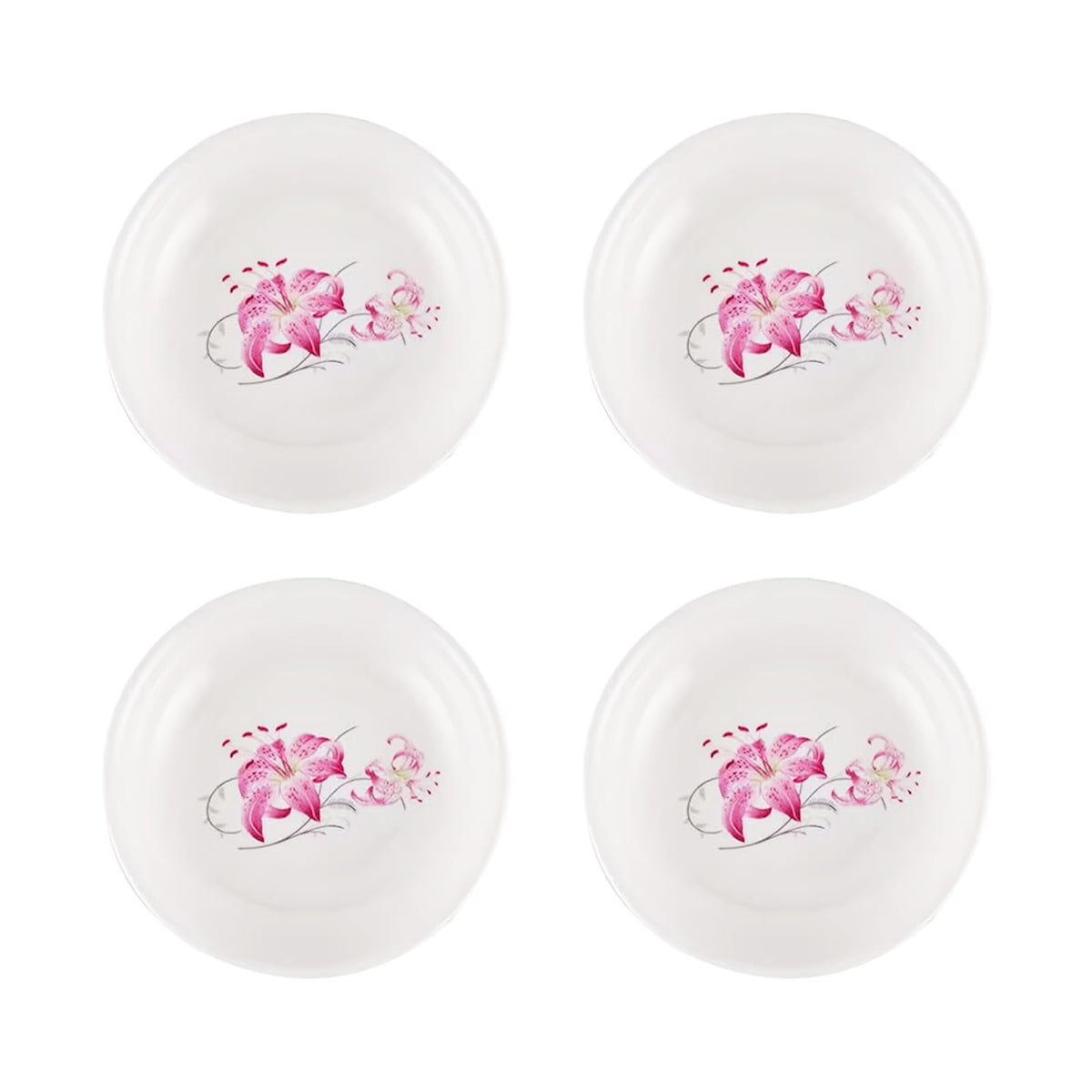 Autminia 4 Pack Saucer Dishes with Lily Pattern, Ceramic Dipping Bowls, 4 Inch Side Dishes Sauce Dishes for Sushi Sauce Snack, Porcelain Seasoning Dishes Appetizer Plates, Snack Serving Dishes