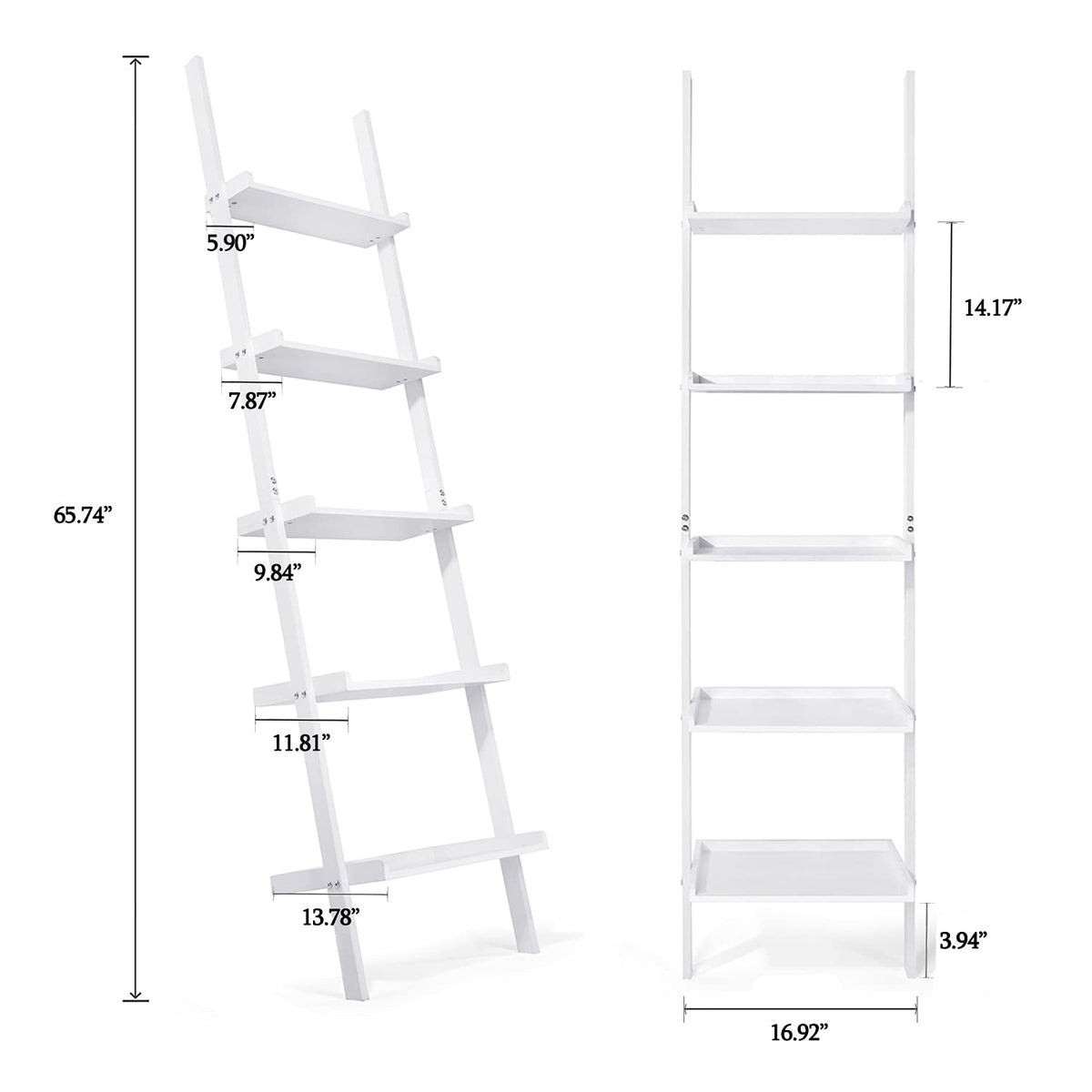 HYNAWIN Ladder Shelf 5-Tier Bookshelf – Storage Rack Shelves Wall Leaning Shelf,White Freestanding Plant Flower Stand, Corner Display Bookcase