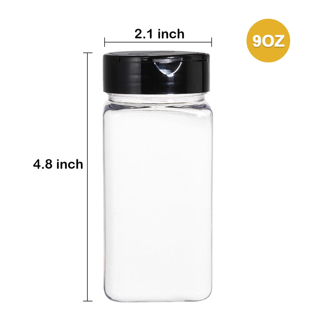 Bekith 16 Pack 9 oz Plastic Spice Jars with Black Cap, Plastic Spice Bottles Empty Seasoning Containers for Storing Spice, Herbs and Powders