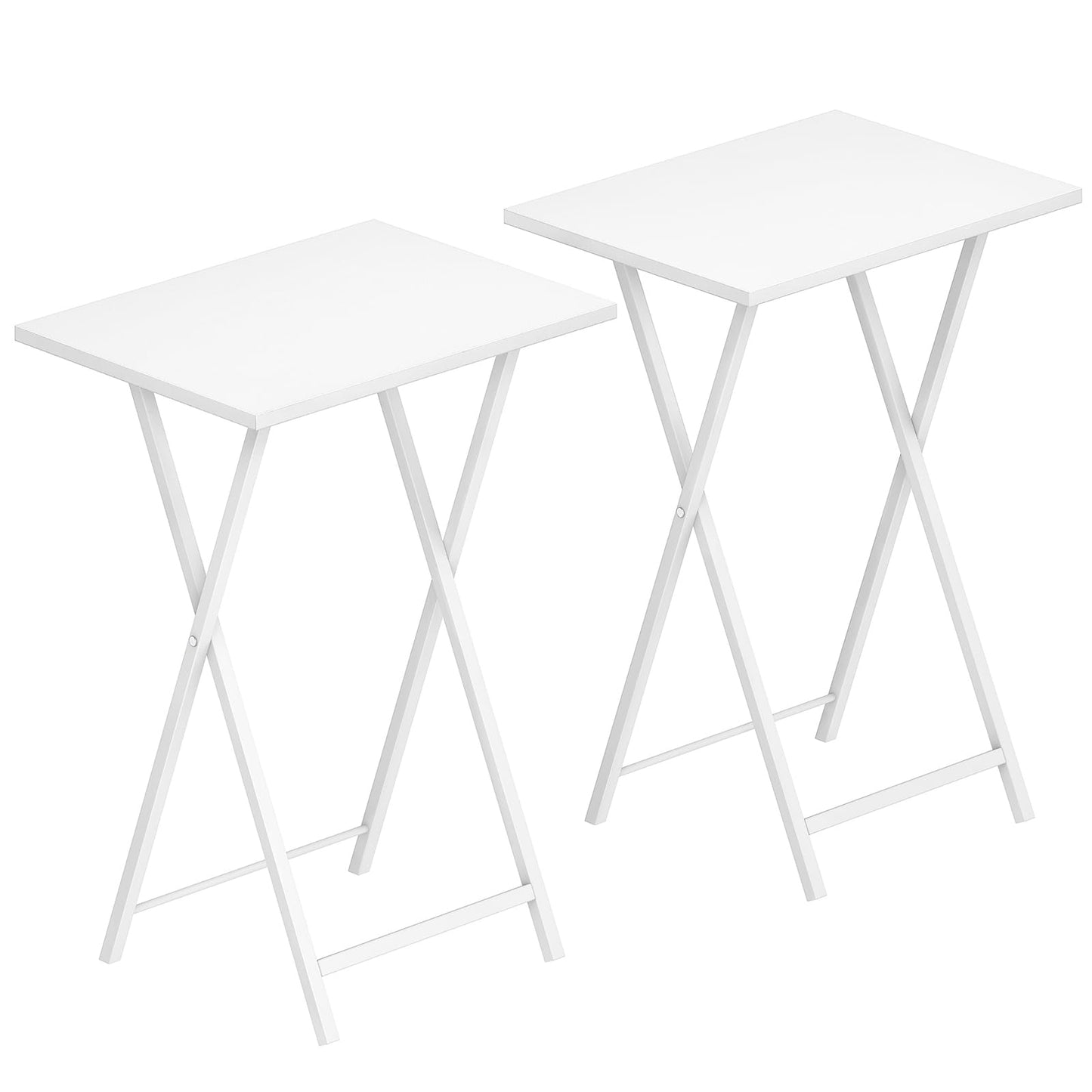 HOOBRO Folding TV Tray Tables, Set of 2 Side Table for Small Space, Industrial Snack Tables for Eating at Couch, Stable Metal Frame, Easy Assembly, Space Saving, White WW25BZ01N1