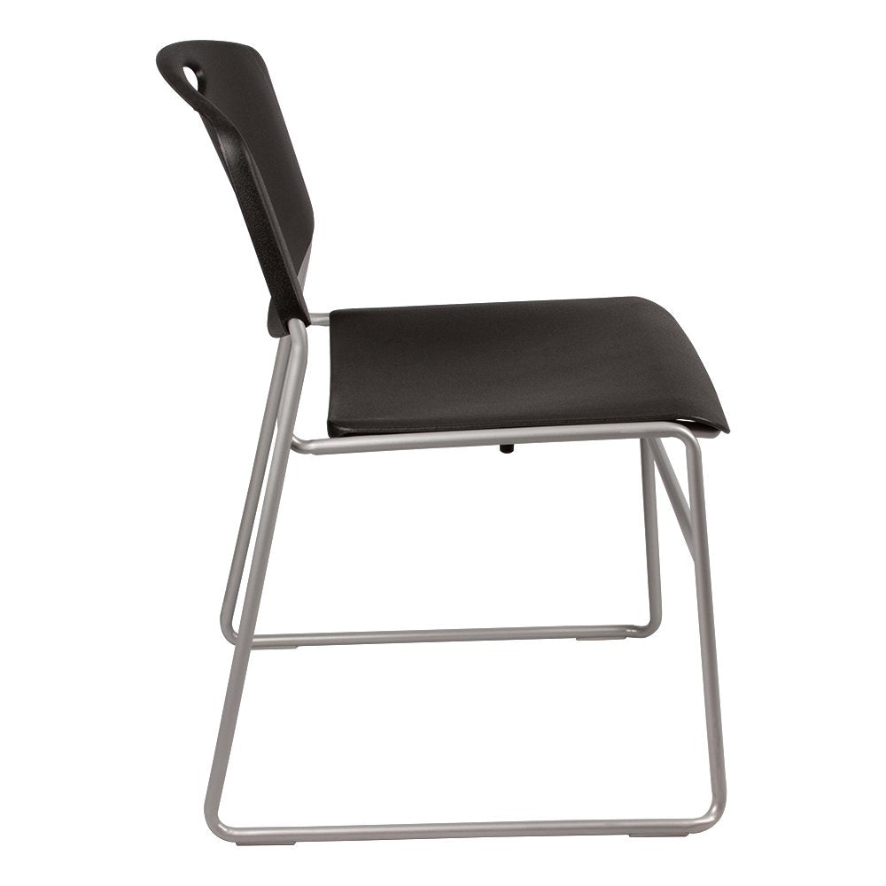 Norwood Commercial Furniture Heavy-Duty Plastic Stacking Chair, Black Seat w/Silver Mist Frame, NOR-FEI1059BK-SO (Pack of 4)