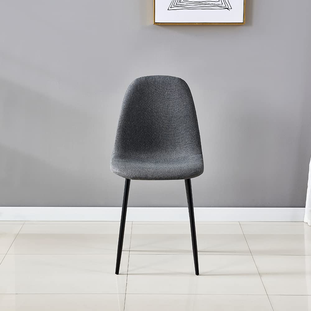 IDS Home Dining Chairs Set of 4, Mid Century Modern Fabric Side Chairs, Upholstered Armless Curved Back with Metal Legs, Chic Kitchen Decor/Living Room Furniture Accent (Gray)