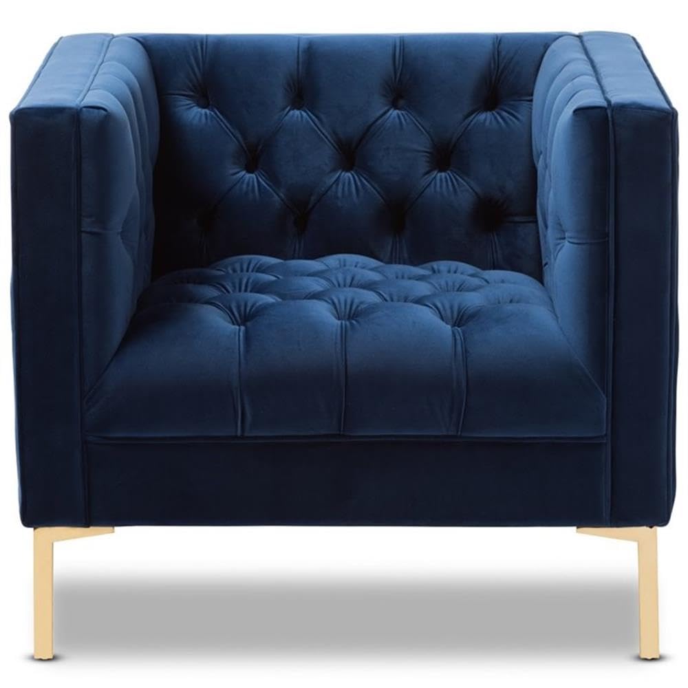 Baxton Studio Zanetta Luxe and Glamour Navy Velvet Upholstered Gold Finished Lounge Chair