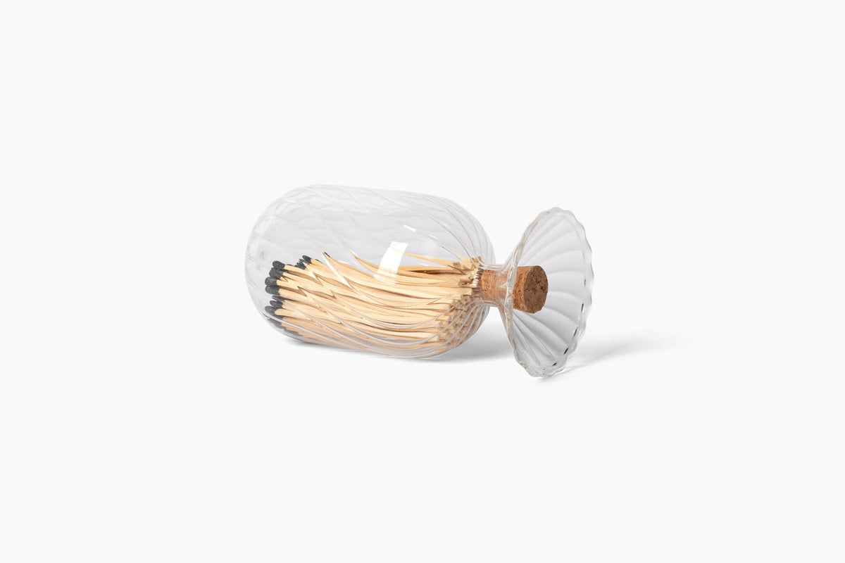 MILAVERA Premium Helix Glass Cloche - Decorative Jar with Striker. Holder for Long Matches for Candles, Fireplace, Bathroom Accessories, Bath Salts. Includes Attachable Match Striker. (No Matches)