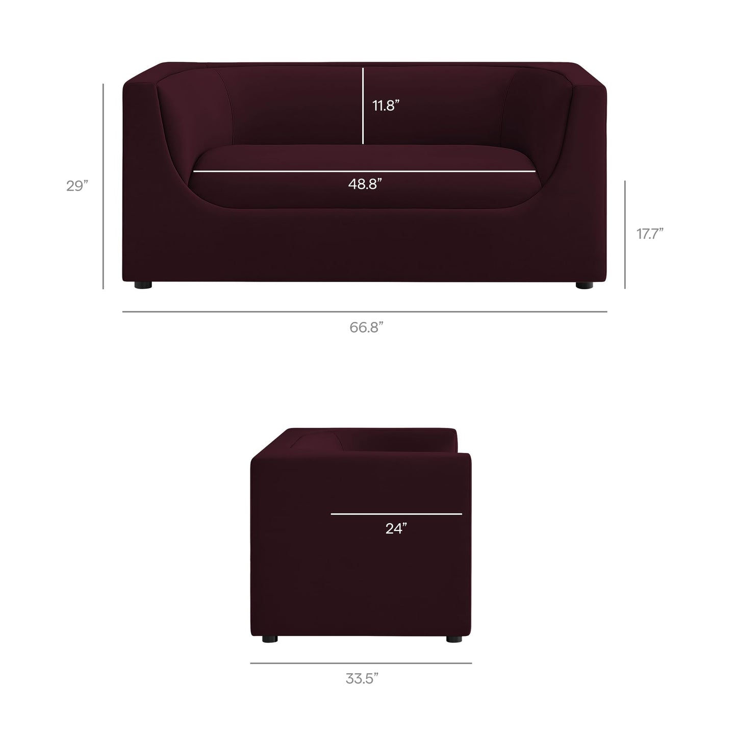 Modway Hilda 67 Inch Modern Curved Back Performance Velvet Loveseat in Mulberry – Plush Upholstered 2-Seat Sofa for Living Room, Apartment, Office
