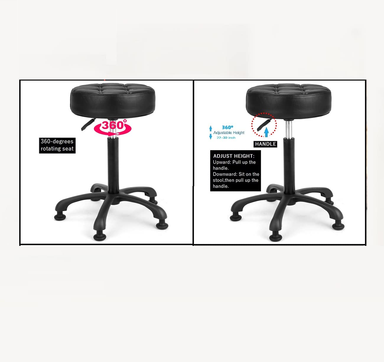 McDooFly Height Adjustable Heavy Duty Stools Salon Stool Chair with Bell Glides for Home Bar Kitchen Office Shop Tattoo Lash Tech Pedicure (Black with Bell Glides, Height 22 to 30 in)