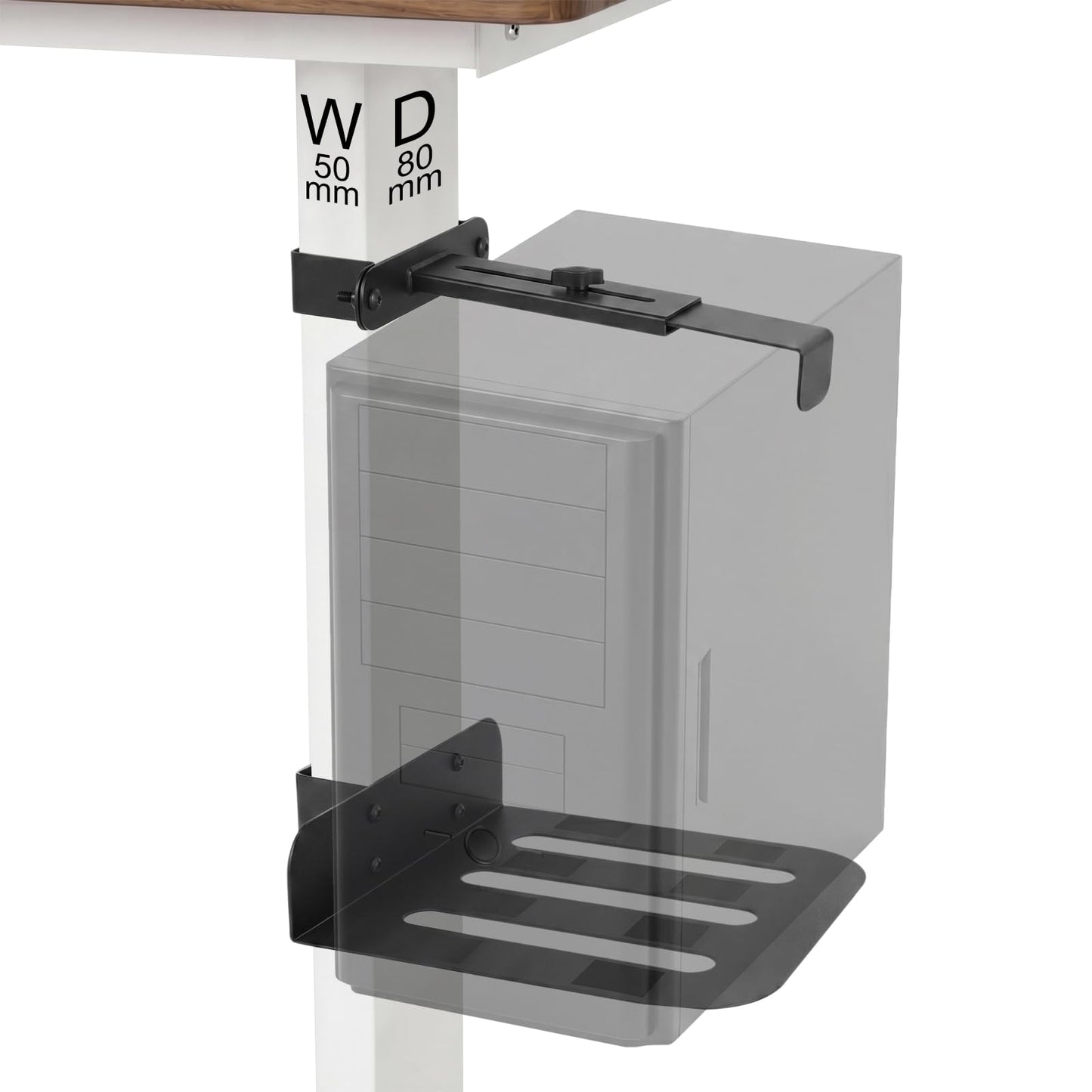 Otoolling Under Desk PC Mount Universal Clamp-on PC Under Desk Mount No Drilling Computer Tower Stand CPU Holder with Non-Slip Pads Suitable for 80mm x 50mm Table Legs, Up to 40lbs