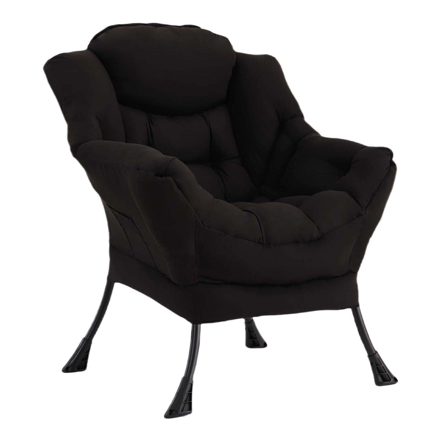 Welnow Black Single Lazy Chair for Living Room, Modern Reading Accent Chair with Armrests and a Side Pocket, Leisure Lazy Sofa Chair for Small Space, Bedroom, Dorm