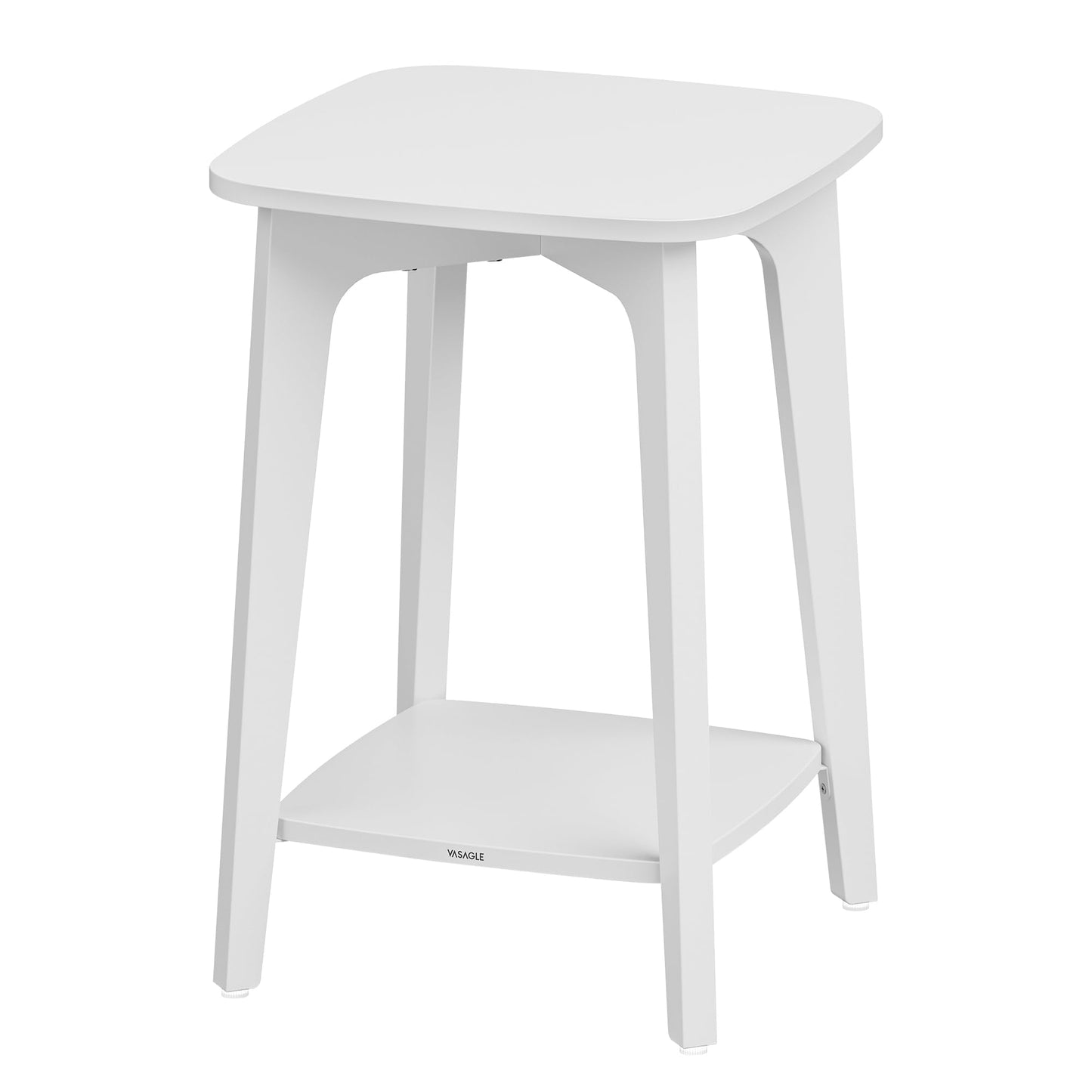 VASAGLE MAEZO Collection - Side Table, 2-Tier Small Square End Table, Nightstand with Tapered Legs, Curved Transitions, for Small Spaces, Living Room, Bedroom, Cloud White ULET236W01