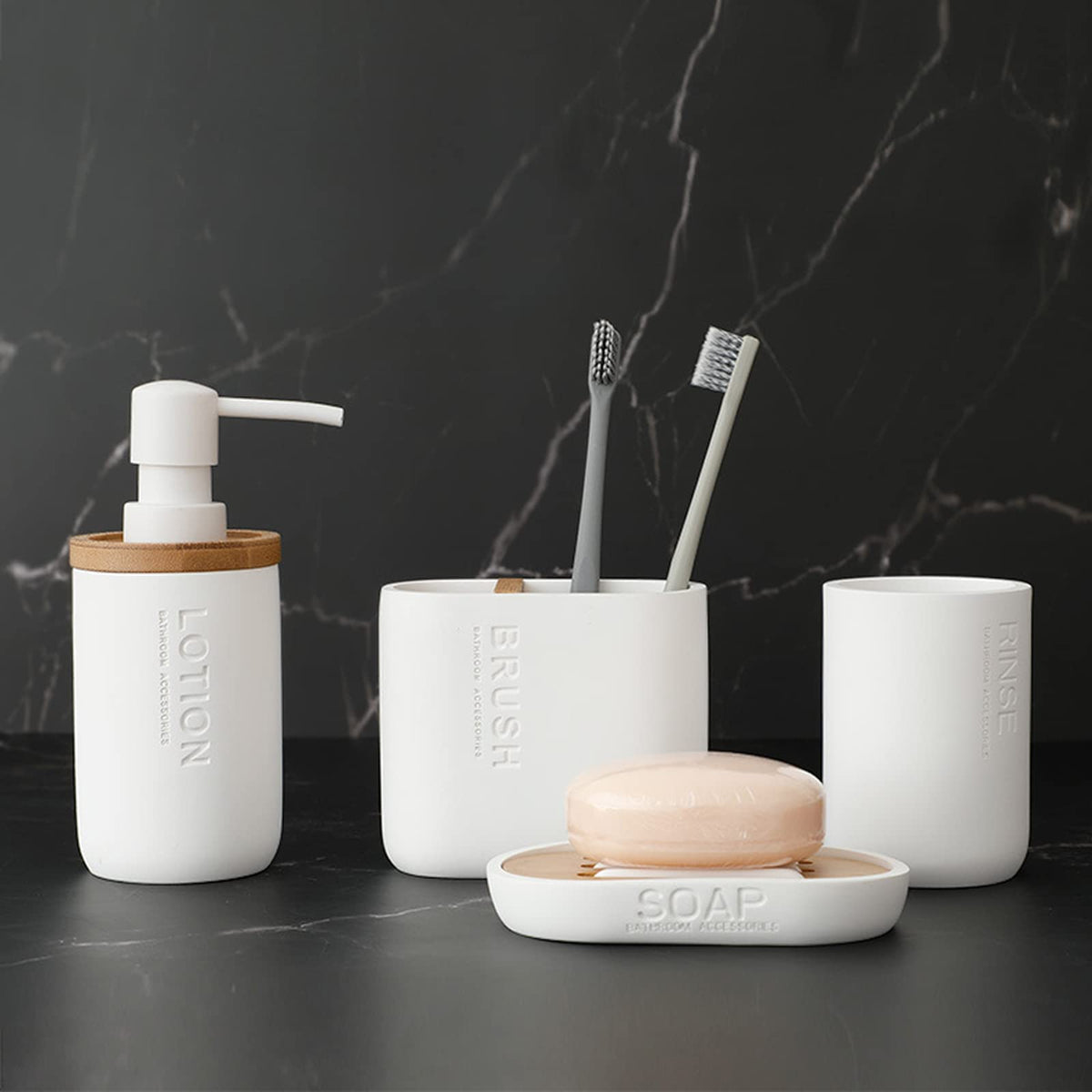 Toothbrush Holders Bamboo Electric Toothbrush Holder Bathroom Storage Organizer Countertop for Toothpaste, Floss, Razor, 2 Pack White
