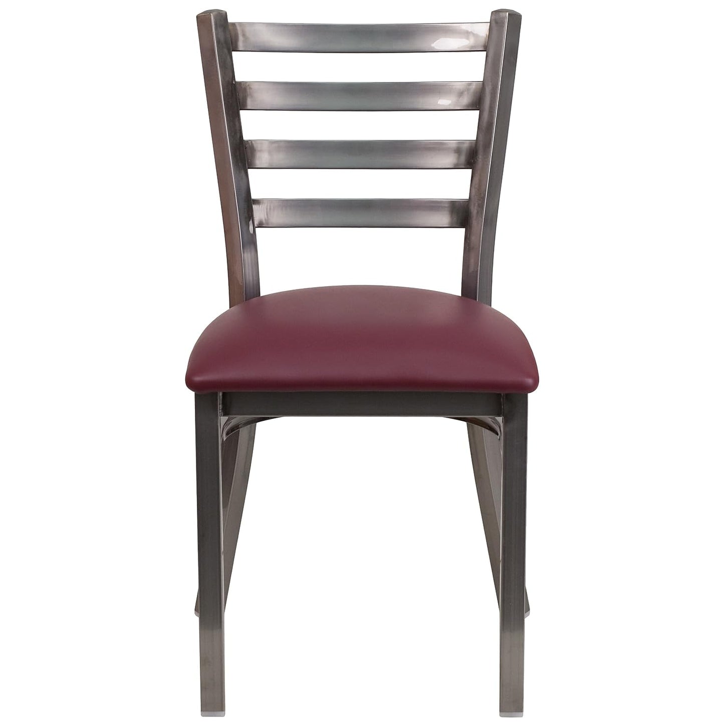 Flash Furniture HERCULES Series Clear Coated Ladder Back Metal Restaurant Chair - Burgundy Vinyl Seat