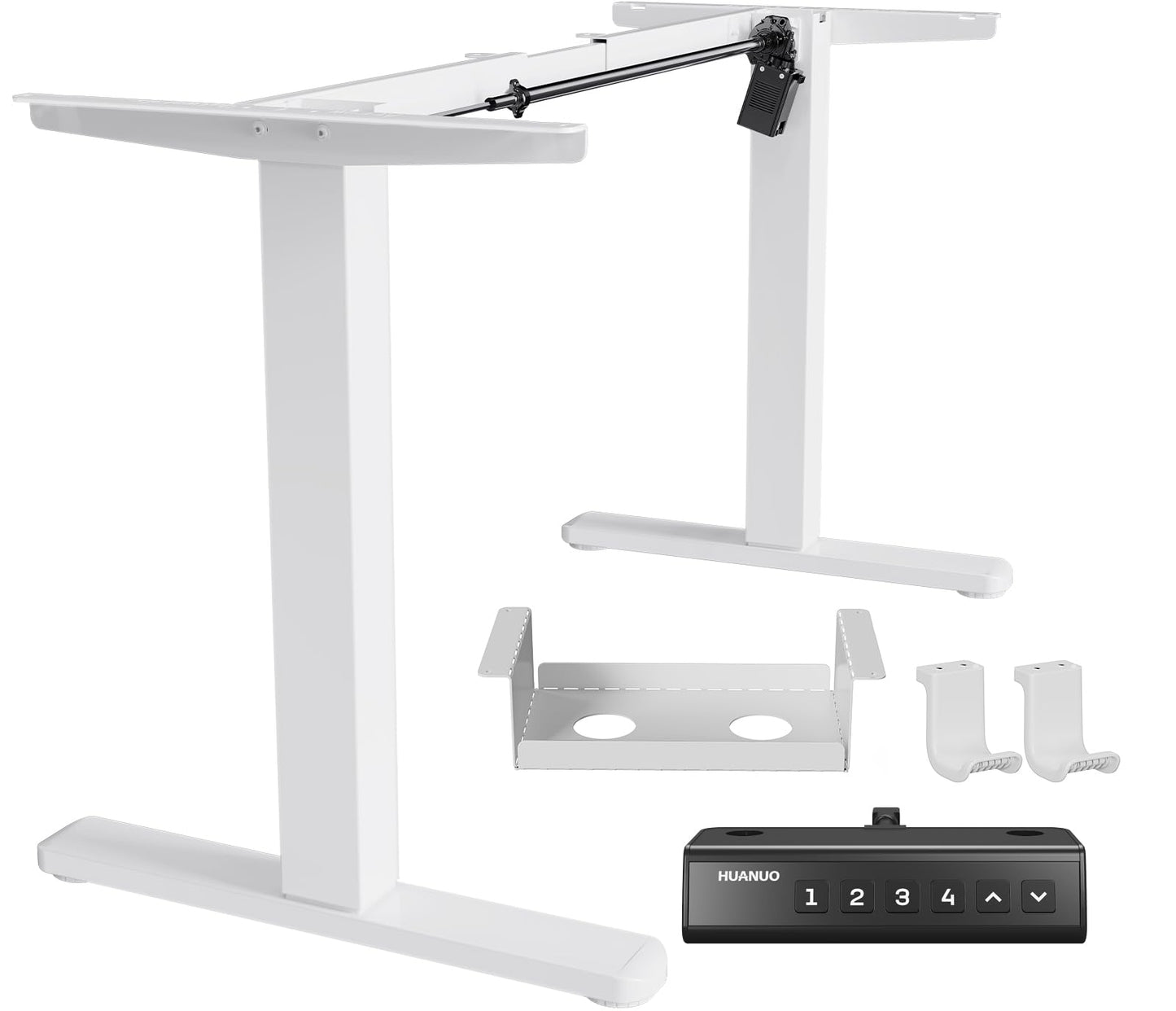 HUANUO Standing Desk Frame with 220lbs Powerful Brushless Motor, Thick T-Shaped Adjustable Desk Legs Made of Automotive-Grade Steel, for Max 75″ x 35″ Desktop, for Home Office, White Frame Only