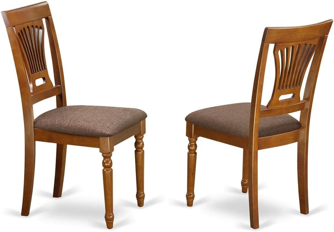 East West Furniture PVC-SBR-C Plainville Dining Room Chairs - Linen Fabric Upholstered Solid Wood Chairs, Set of 2, Saddle Brown