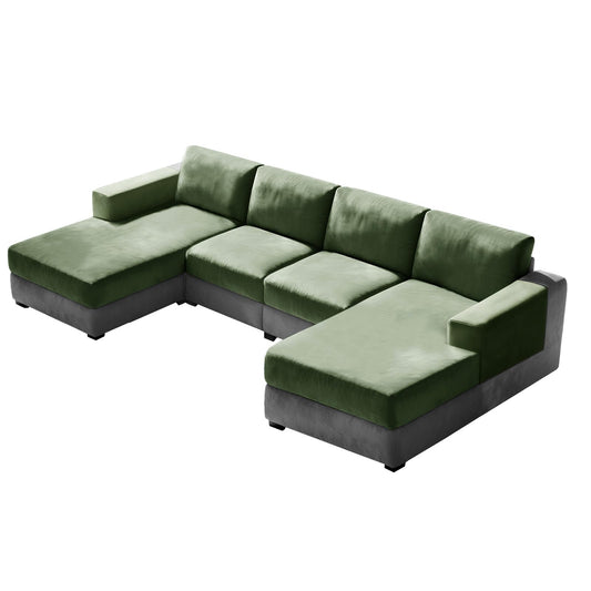 10 Pieces Sofa Cushion Covers for U-Shaped Modular Sectional Couch with 4 Seat+4 Back+2 Arms, Stretch Velvet Upholstered Covers for Sofa Bed with Deep Double Chaise (Avocado,Universal (10 Pieces))