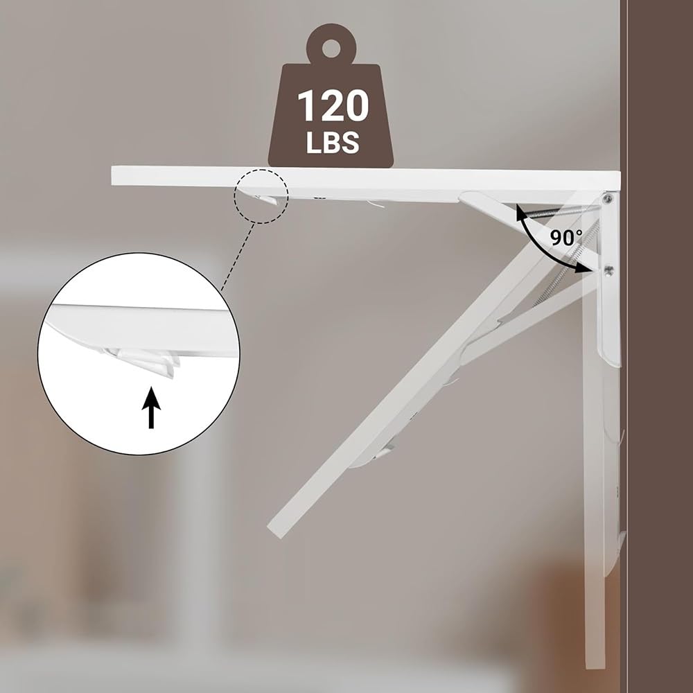 LWJQRSP Space-Saving Wall Mounted Folding Workbench Desk - 48" x 20" Collapsible Drop Leaf Table for Home Office, Laundry Room, Kitchen Bar - Stylish Murphy Desk (White)