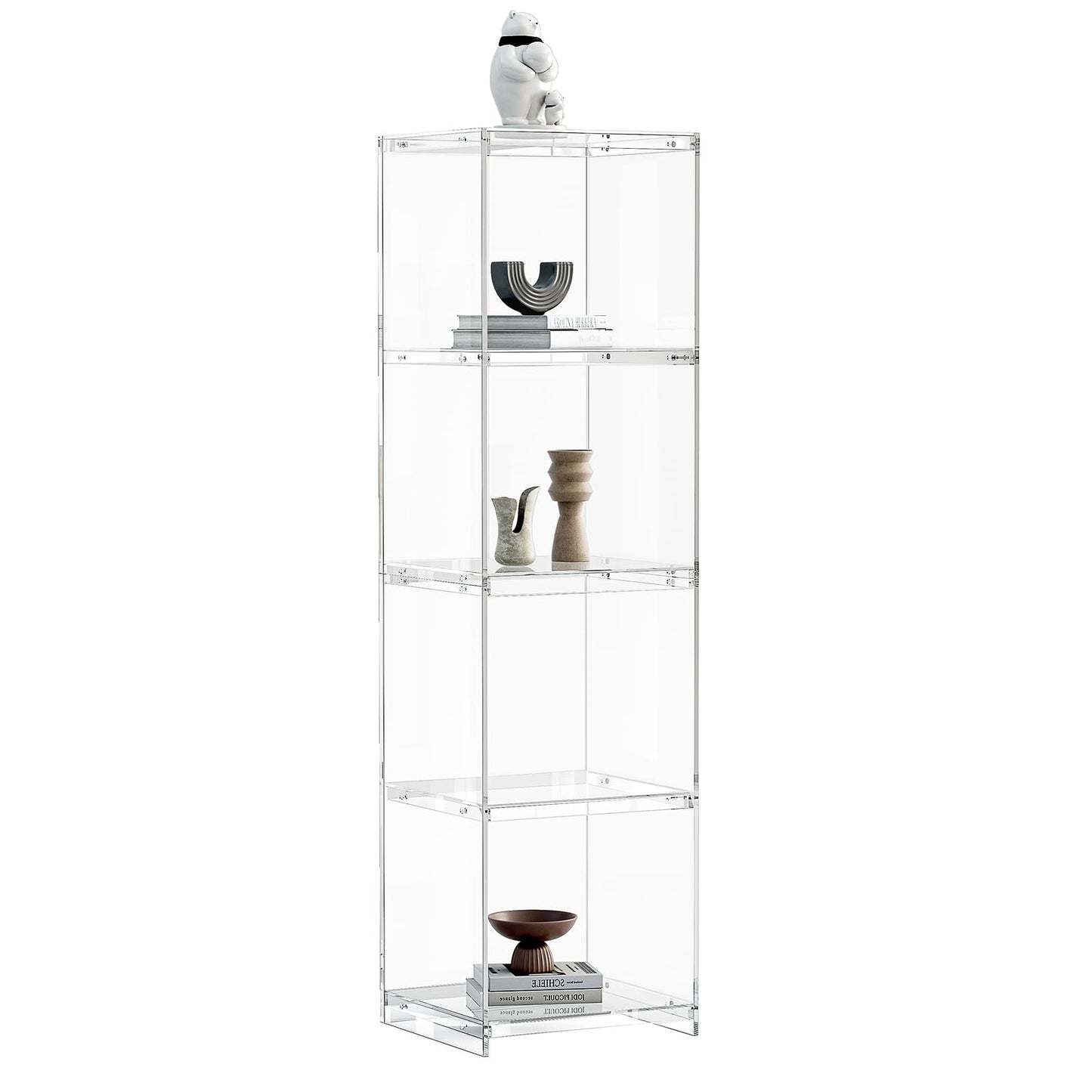 bitaycan Acrylic Display Cabinet, 4-Tier Display Case in Bedroom, Living Room, Playroom, Modern Style (16" D x 16" W x 62" H)