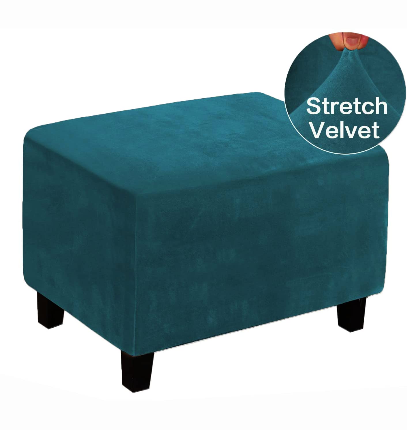 Velvet Ottoman Cover, Stretch Footstools Covers, Plush Foot Stool Slipcover, Removable Footrest Stool Sofa Slipcovers, Folding Storage Stool Furniture Protector for Room(Deep Blue,Rectangular Large)