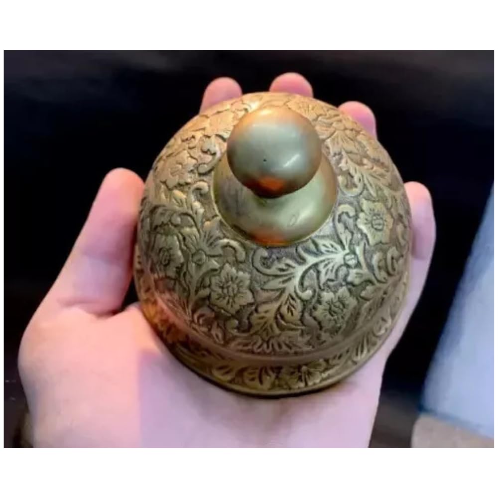 Vintage Style Brass Service Bell, Ornate Floral Pattern, Hotel Reception Counter Desk Bell, Antique Bronze Finish