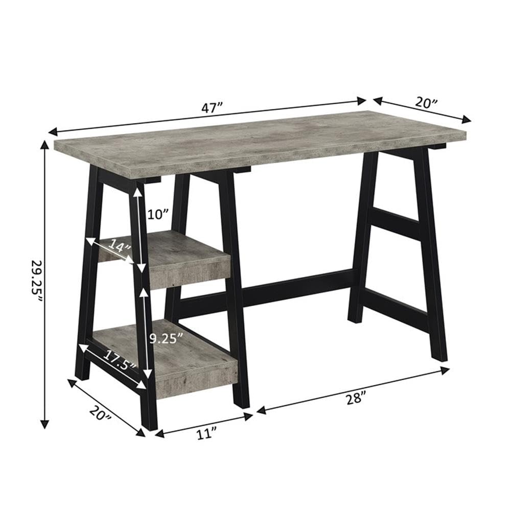 Convenience Concepts Designs2Go Trestle Desk 47" - Modern Desk or Vanity with Shelves, for Office, Dorm, Living Room, Faux Birch/Black