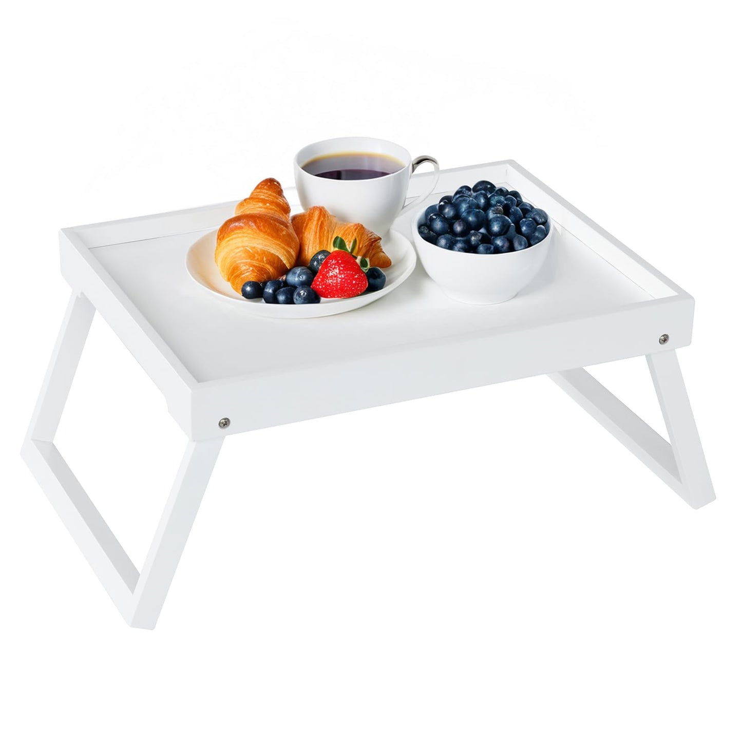 Bamboo Bed Tray Table with Folding Leg, Breakfast in Bed Tray for Eating,Kitchen Serving, Food, Sofa, Snacking or Working, Laptop Desk Dinner(1, White)