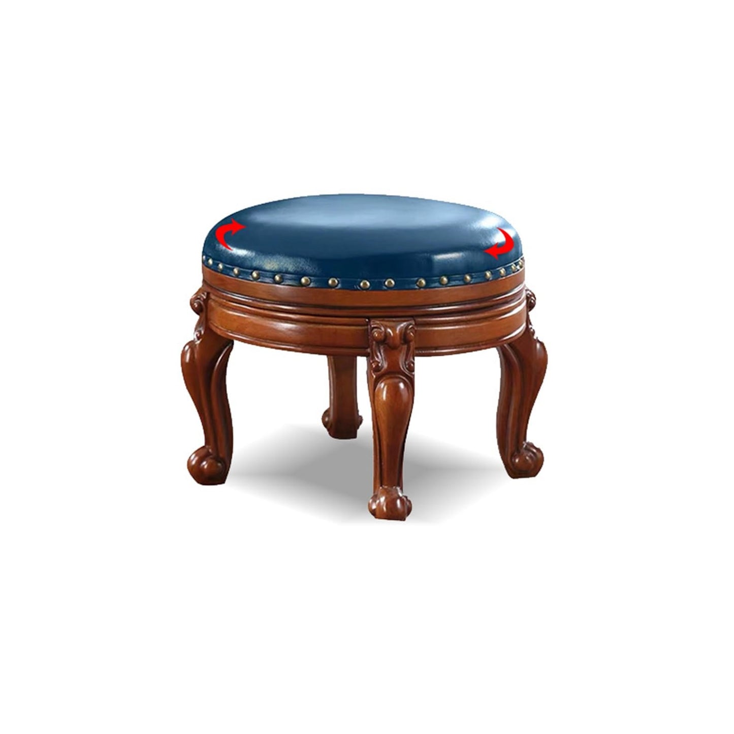 TXGJWRA Leather Wooden Foot Stool Round Ottoman, 360° Rotation Upholstered Foot Rest, Living Room Rest Stool Footrest,Shoe Changing Stool for Entryway Cloakroom,