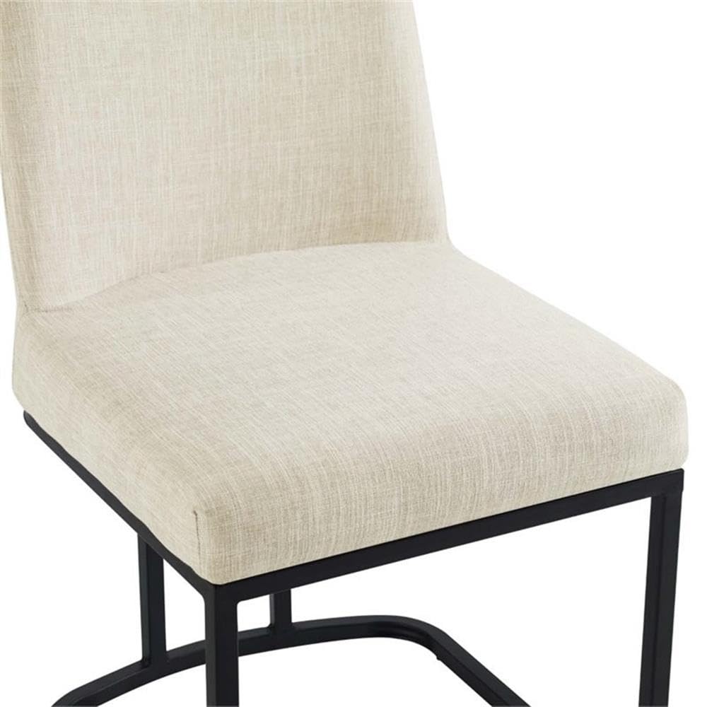Modway Amplify Sled Base Upholstered Fabric Dining Side Chair, Black Beige 22 x 19 x 32