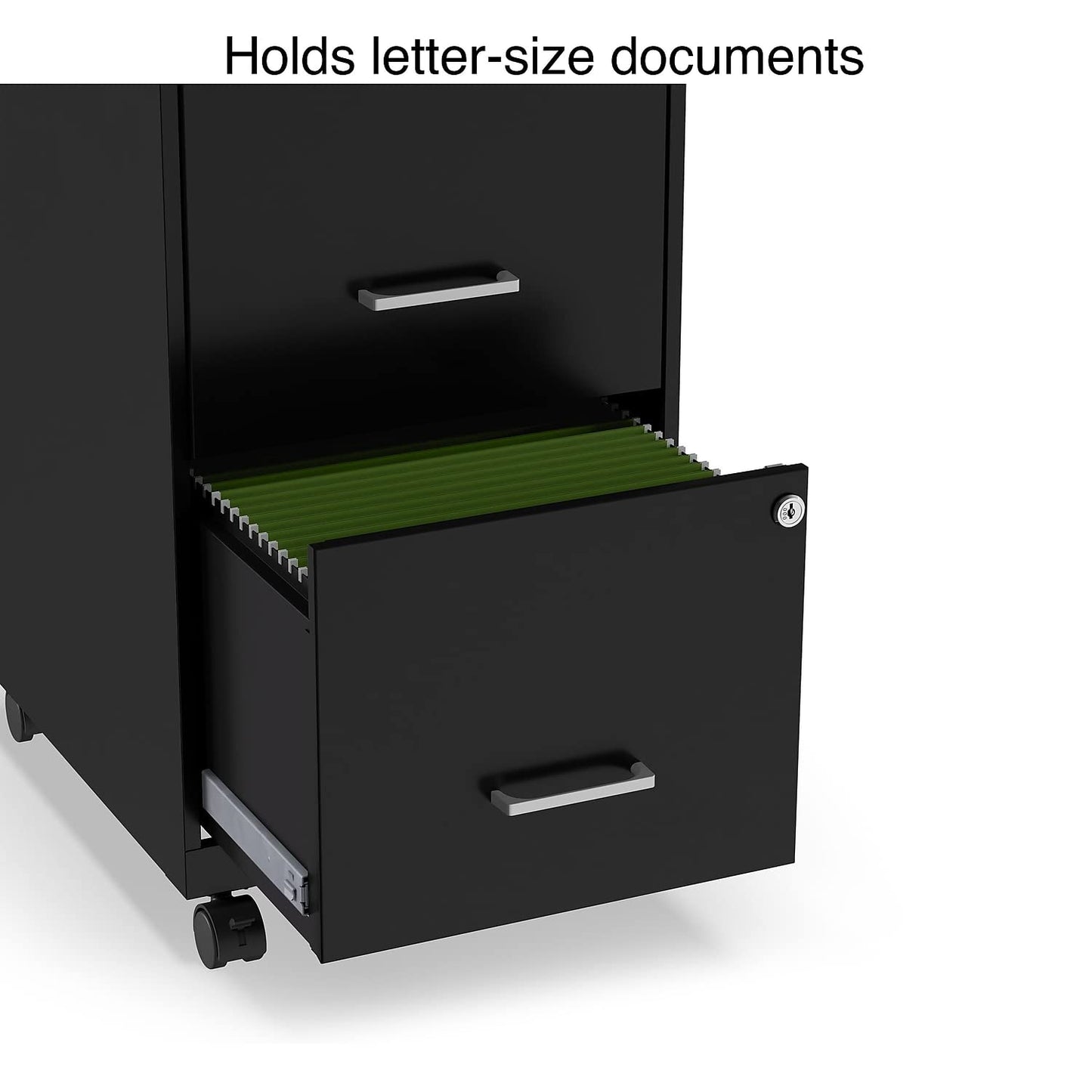 Staples 2-Drawer Vertical File Cabinet, Letter Size Documents, Lockable & Mobile, 18" D x 14" W x 26.3" H, Black