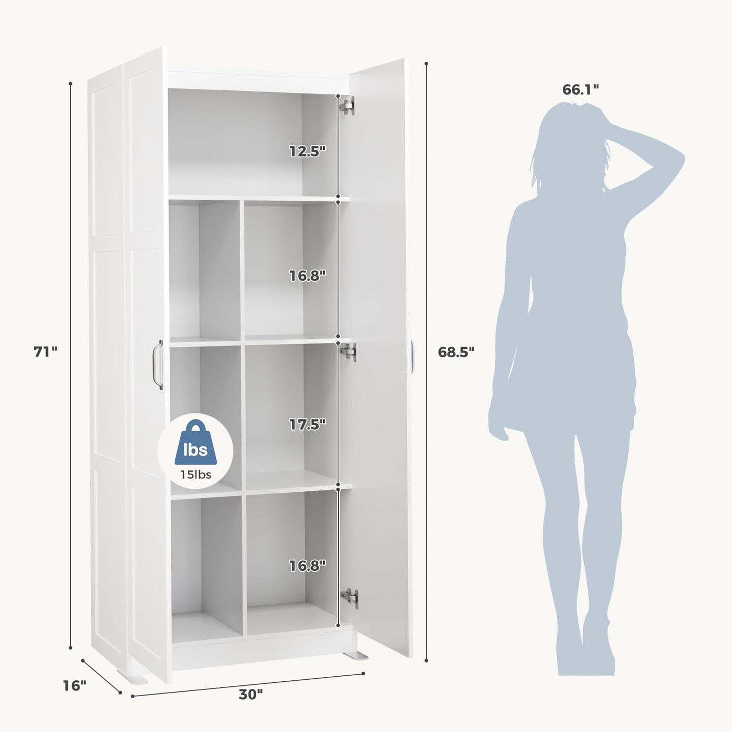 DUMOS Office Storage Cabinet, Large Capacity Organizer, Wooden Bedroom Storage Unit for CD, Blankets and Books, Suitable for Living Rooms, Office and Study Rooms, White