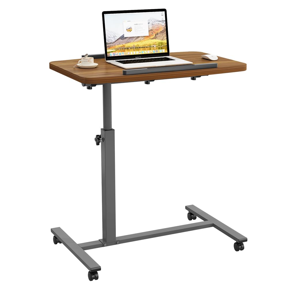 Furist Laptop Lap Desk, Mobile Adjustable Overbed Bedside Table with Wheels, Portable Standing Bed Desk, Rolling lapdesk Lap desks for Adults with Casters& Mouse Pad