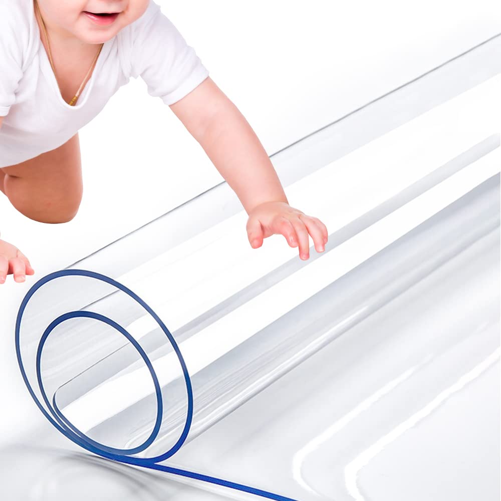 RostiKong 28 x 72 Inch Clear Plastic Dining Tablecloth Rectangle Elastic Table Protector Desk Pad Mat Wood Furniture Coffee Entryway Sofa TV Cabinet Accent Table Liner Runner Protection Carpet Cover