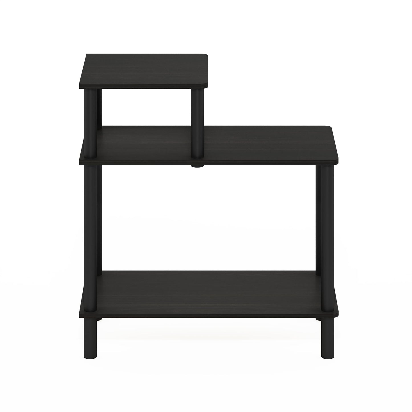 Furinno Turn-N-Tube Side Table, 3-Tier Rectangle Sofa End Table with Open Shelf, Toolless Assembly Night Stand, Bedside Table, for Living Room, Bedroom, Black Espresso