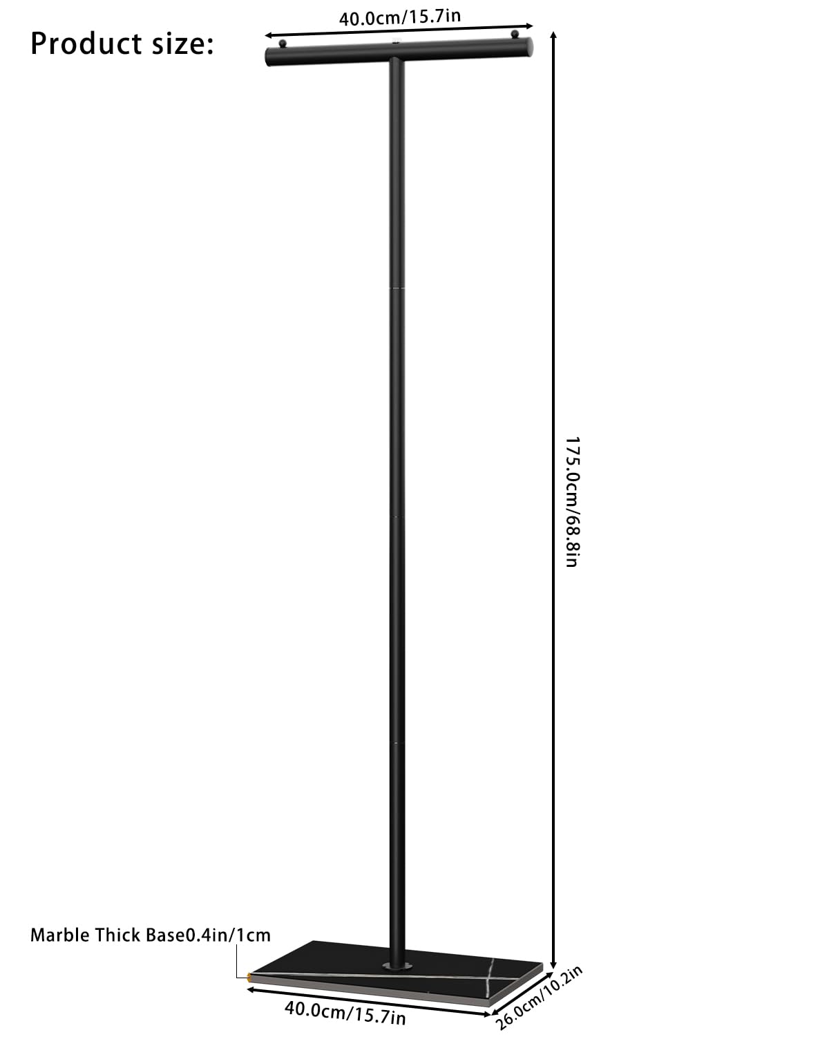 OUTBROS T-shaped Coat Rack Freestanding, Modern Clothes Rack with Rock Slab Base, Heavy-duty Metal Coat Hanging Rack for Boutiques, Hallway, Entryway, 68.9 Inches High, Black