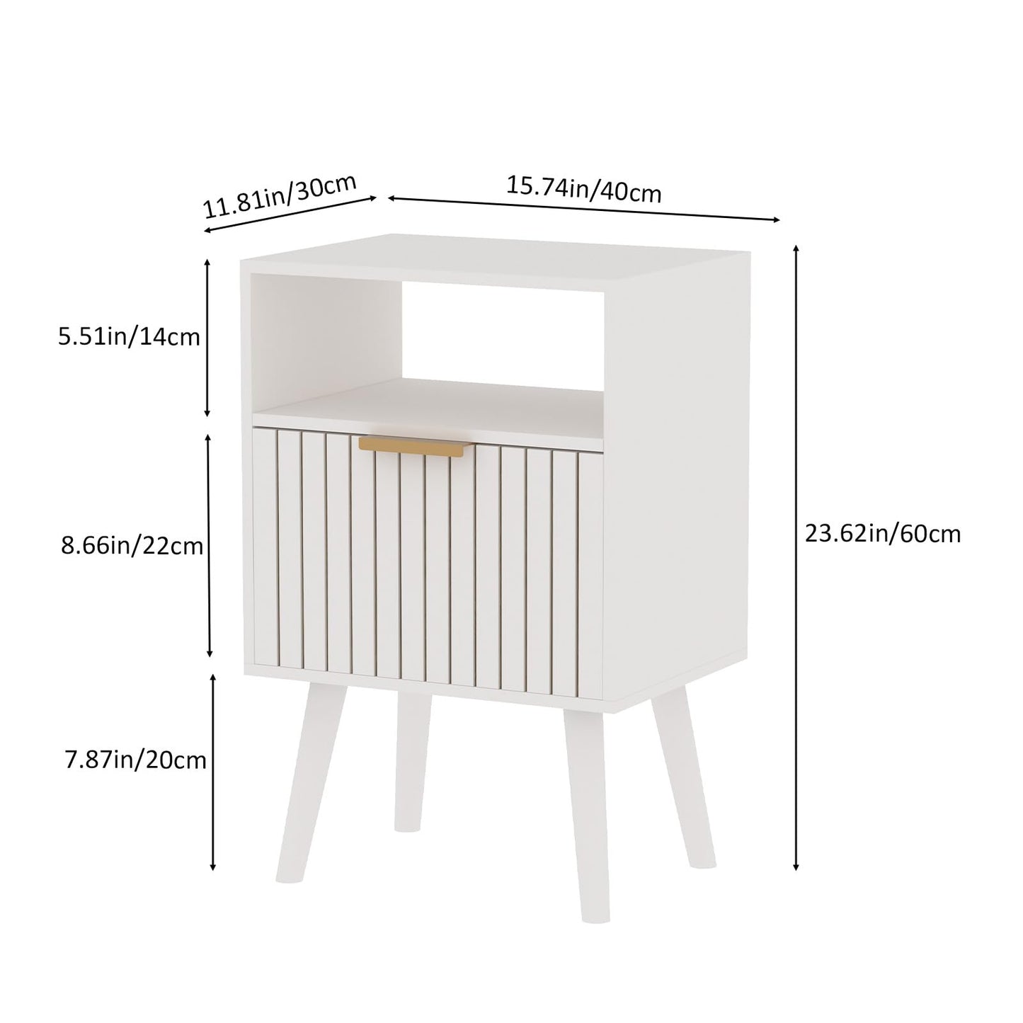 Aenuert Nightstand, 2-Tier Night Stand with Drawer, Wooden Bedside Table for Bedroom Study Room Small Spaces, White