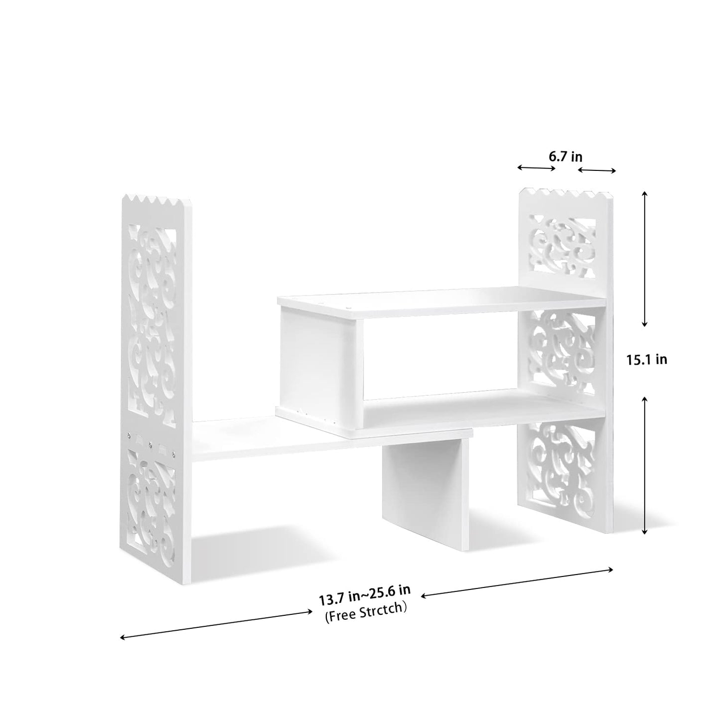MASAKA B&W - Kawaii Storage Desktop Organizer for Your Desk Space, Double H Plants Display Shelf, Home Office Storage Rack Adjustable Stackable for Office, Dormitory (White*09)