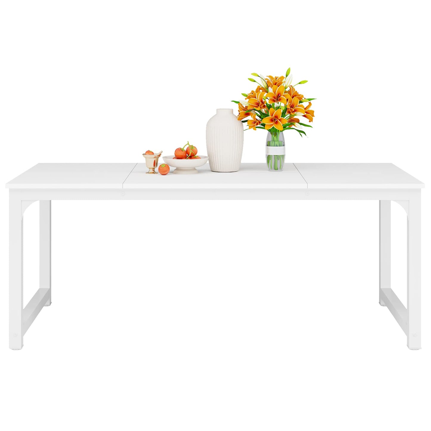 LITTLE TREE 70.9 Inch Large Dining Table Rectangular Kitchen Furniture for 6 to 8 People, White