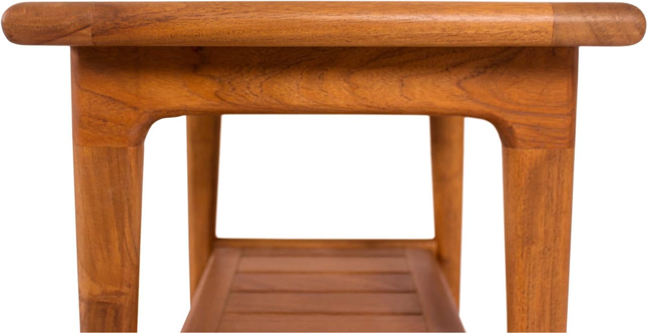 24" Maluku-Bjon Slatted Teak Shower Bench with Shelf