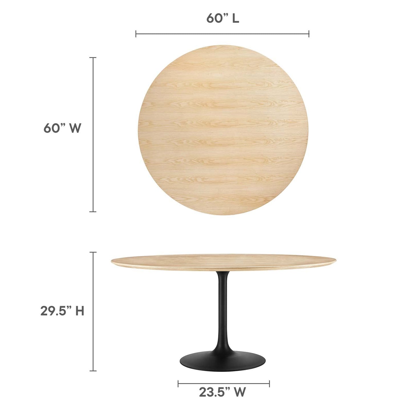 Modway Lippa Dining Table, 60", Black Natural