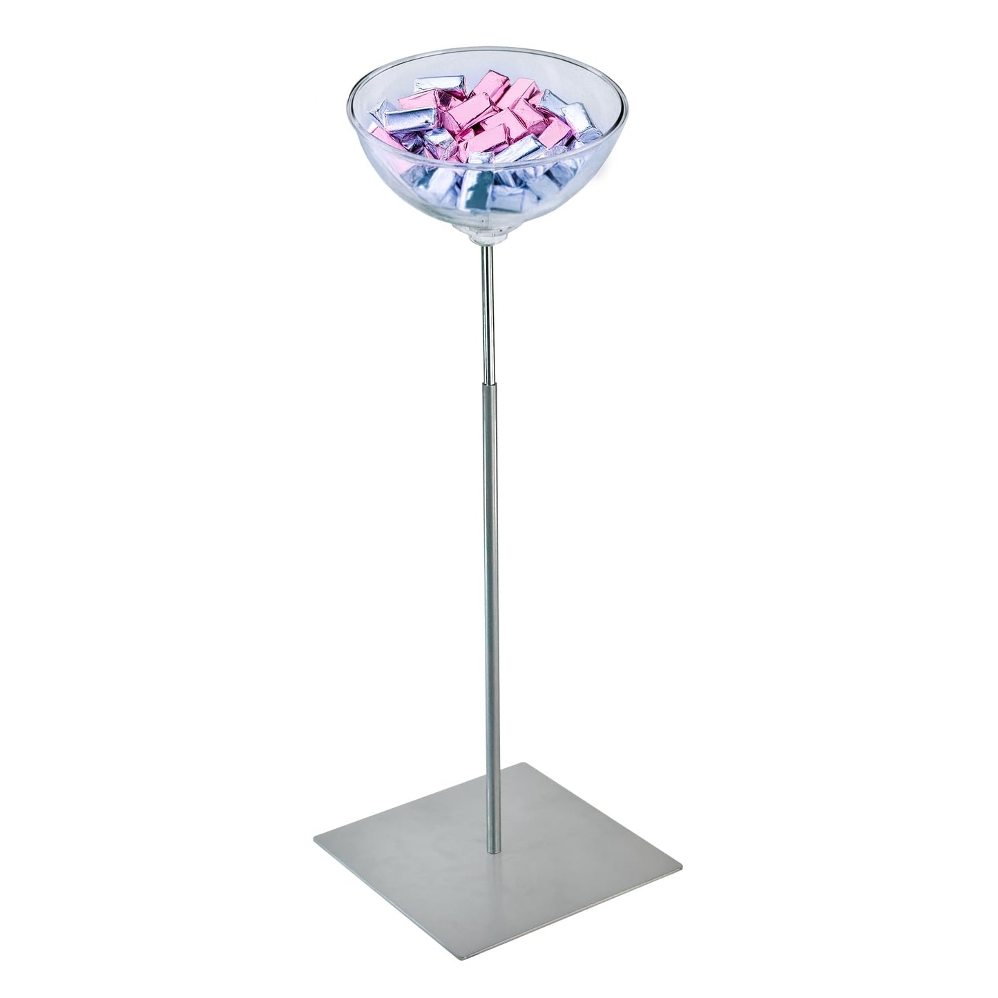 Azar 700971 Pedestal Bowl Floor Display Stand – 10" Clear Acrylic Bowl on Heavy-Duty Square Metal Base, Freestanding Merchandising Fixture for Retail, Events & Trade Shows