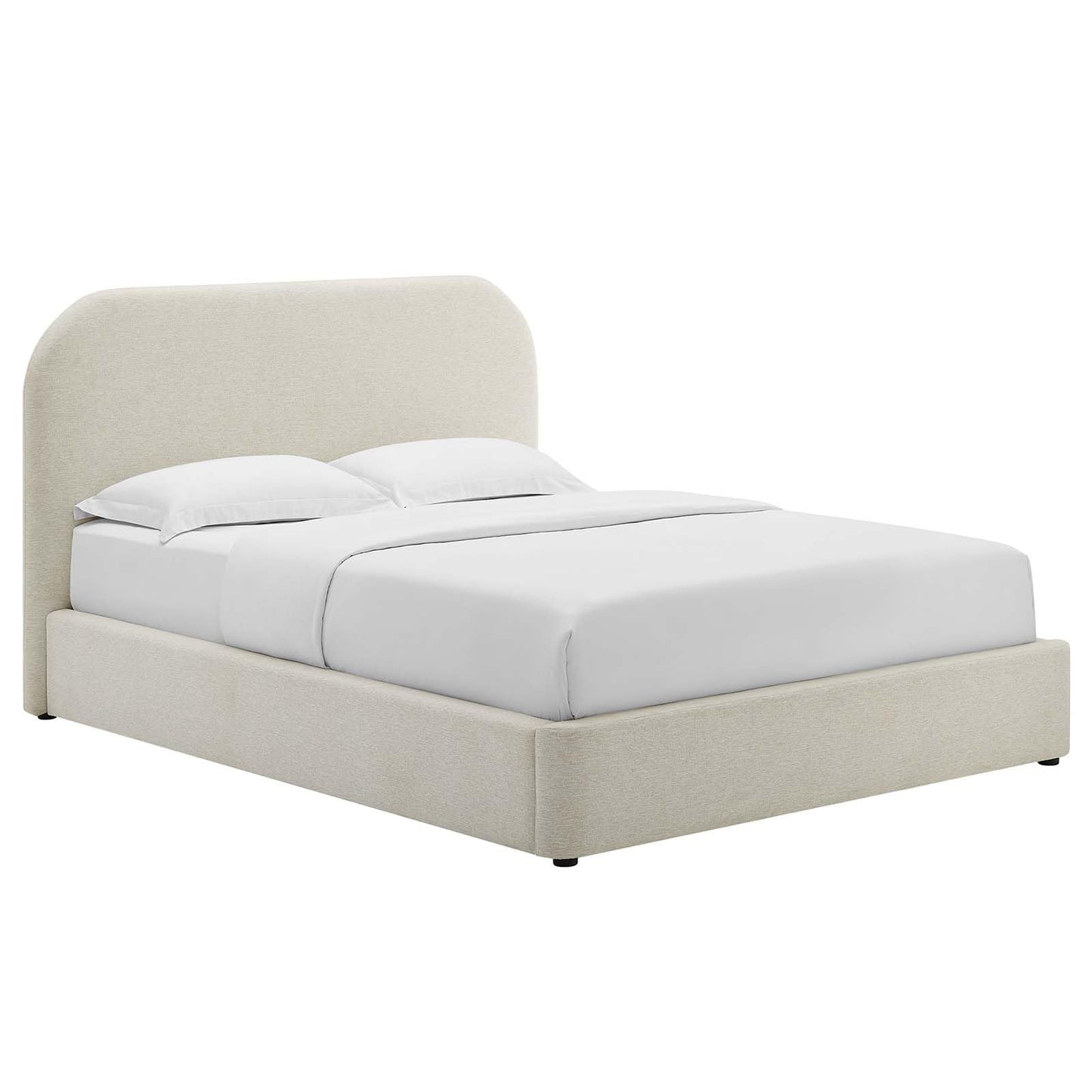 Modway Keynote Modern King Size Bed Frame with Curve Shaped Headboard in Heathered Weave Ivory, Woven Heathered Fabric Upholstery, King Size Platform Bed, Soft Cloud Bed Frame, No Box Spring Needed