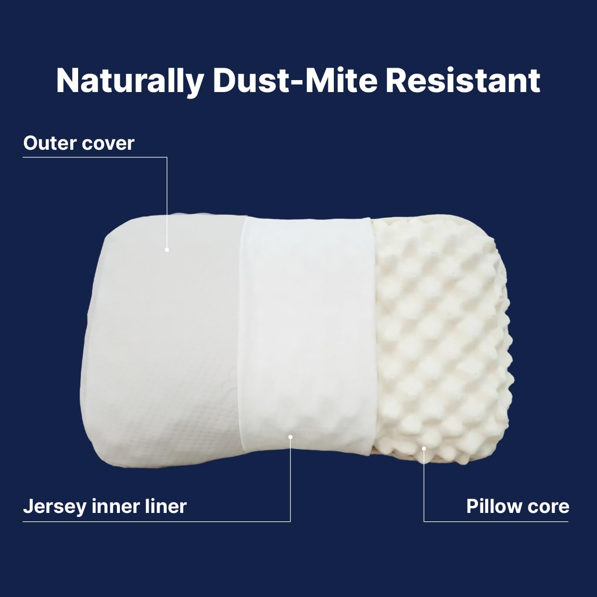 Vinabedding Velisse — Natural Latex Pillow for Stomach Back Side Sleepers, Peanut Shape for All Position Sleeping, Wave-Ridge Surface, Single-Height Adaptive Design, 100% Pure Vietnam Latex