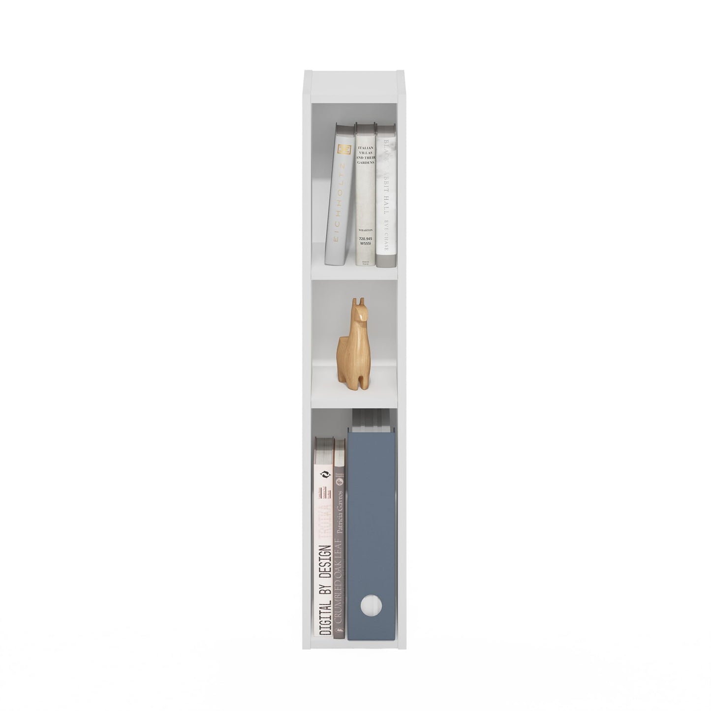 Furinno Fulda Book Shelf, 3-Tier Narrow Bookshelf, Bookcase with 6-in Width Storage Shelf, 9.3 x 5.9 x 31.5, for Living Room, Bedroom, Home Office, White