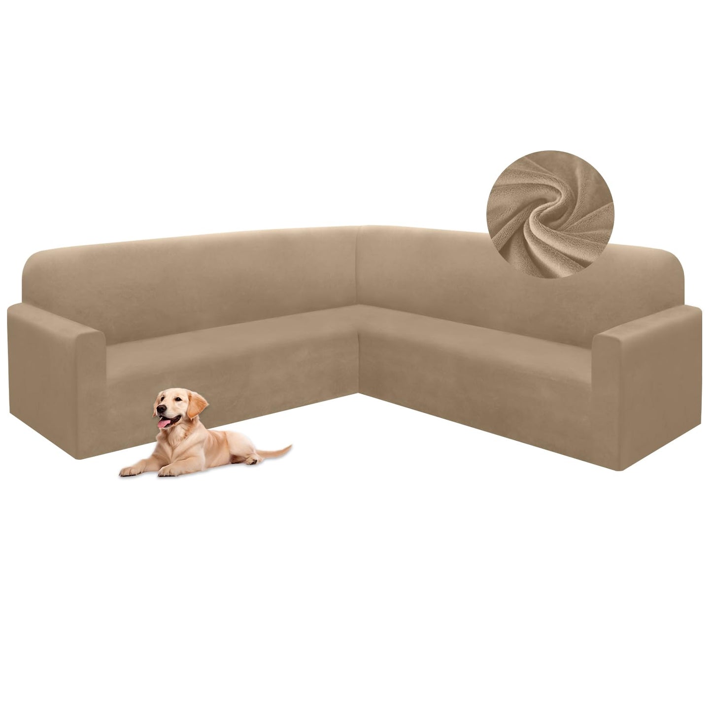 HDCAXKJ Corner Sectional Couch Covers Velvet Stretch L Shape Sofa Cover Soft Thick Sectional Slipcovers U Shaped Living Room Non Slip Magic Furniture Protector for Pet Dogs (Light Coffee, X-Large)
